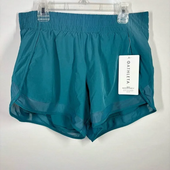 NWT Athleta Mesh Racer Run Athletic Short 4” in Teal/Dark Blue. Small - Picture 1 of 8